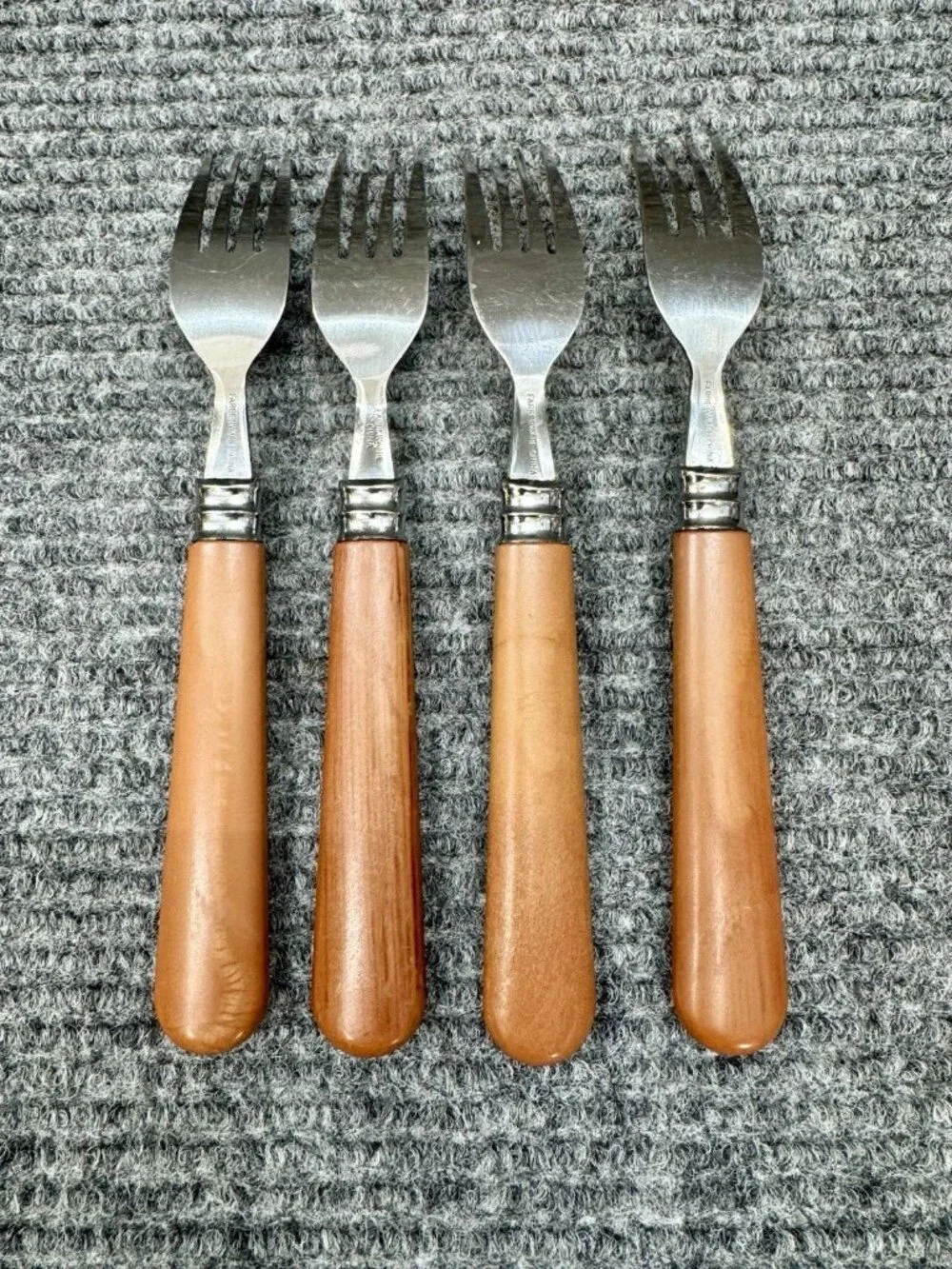 Faberware Silverware Lot Of 4 Table Forks Faux Wood Brown Handle Set Vintage